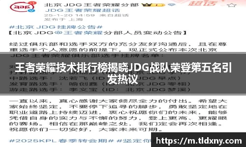 王者荣耀技术排行榜揭晓JDG战队荣登第五名引发热议
